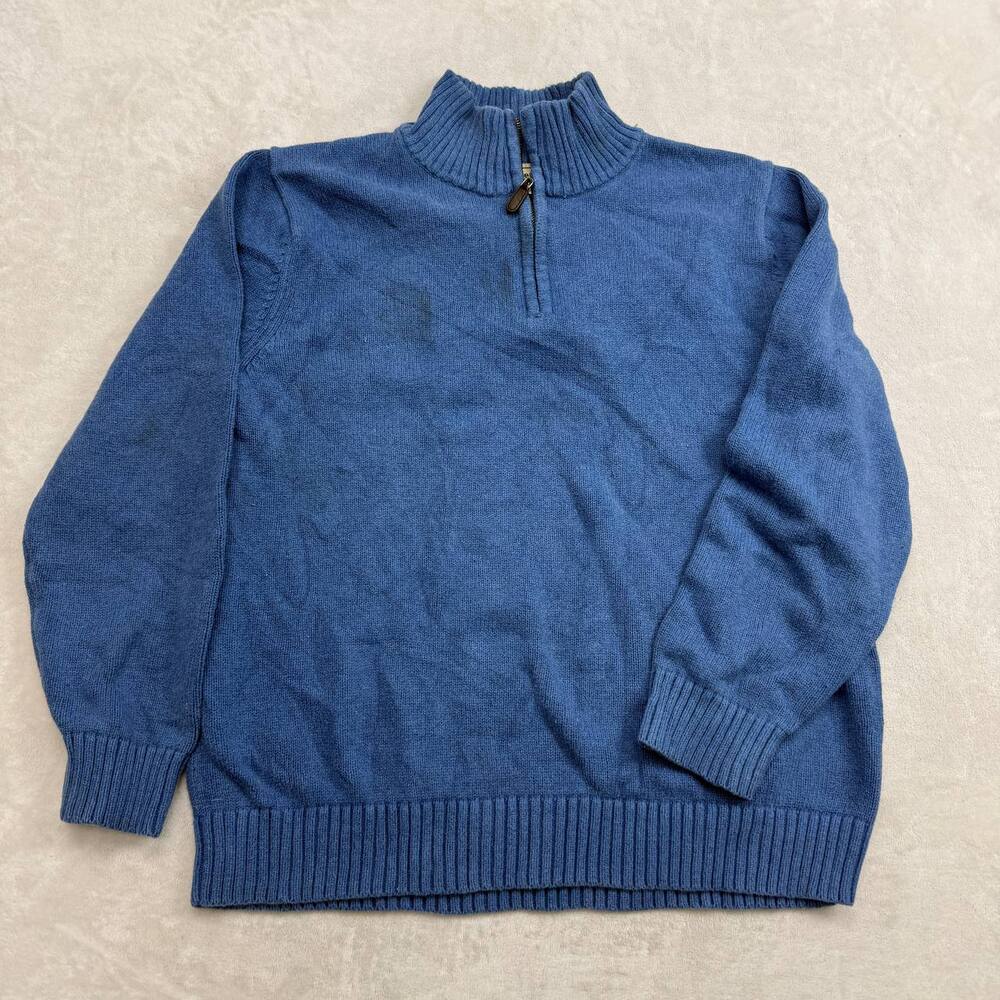 L.L. Bean Men's Quarter Zip Sweater Blue Size L 100% Cotton Ribbed Pullover